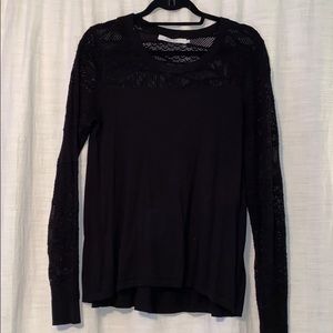 Black Long Sleeve Crew Neck with Lace Sleeves